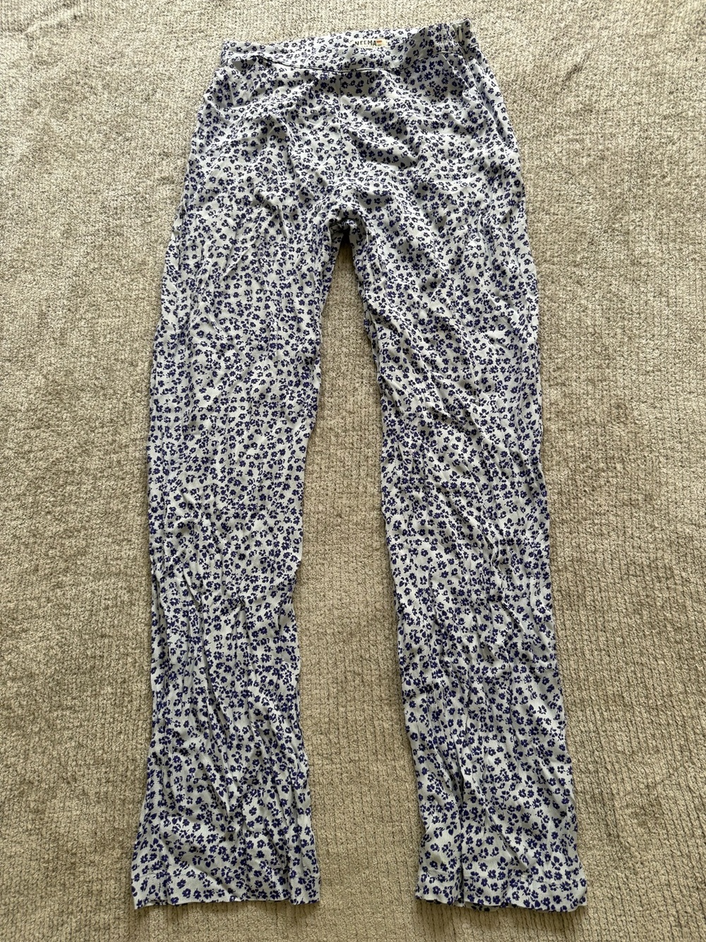 Neema California Floral Boho Pants Blue White Rayon Wide Leg Small